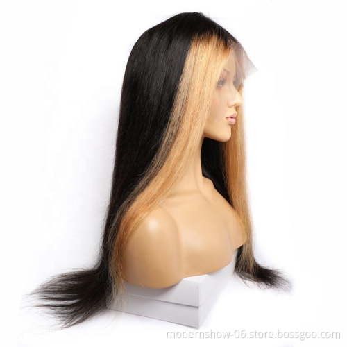 Modern Show Highlighted Human Hair Lace Wigs Hot Selling 1B/27 Blonde European Hair Wig With Pre Plucked